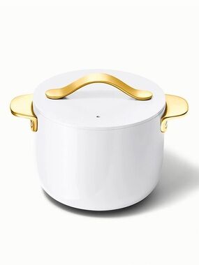 Caraway Iconic Petite Cooker 2 qt Non-Stick Ceramic Pot With Lid White & Gold